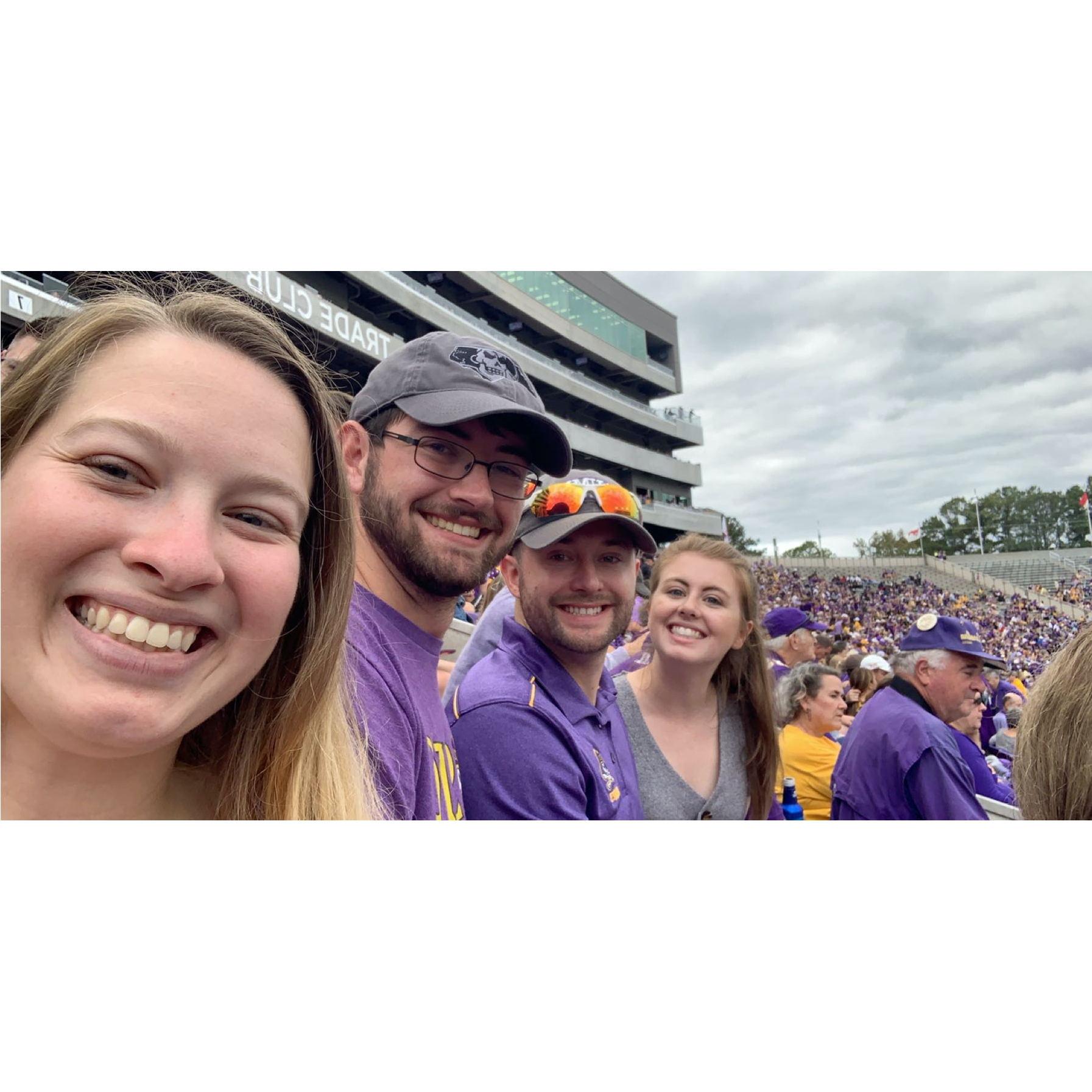 2019 - ECU football game with Wade's cousin Thomas (& his now wife, Kayla)