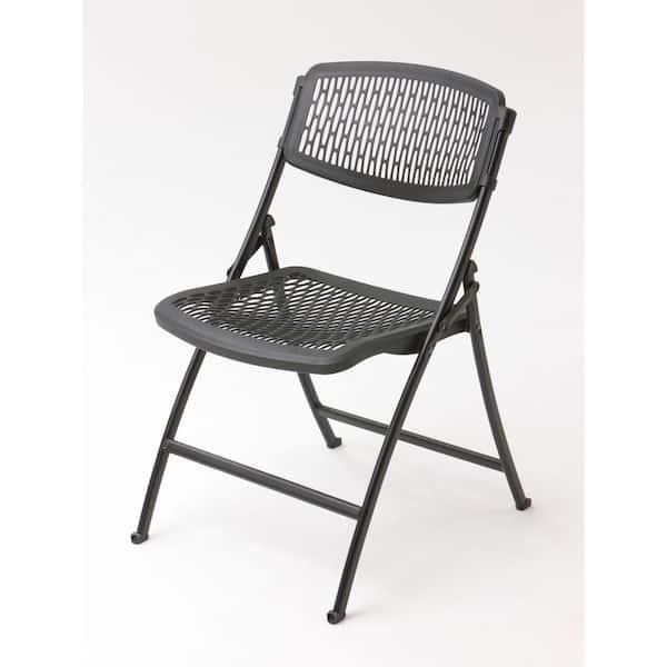 Plastic Seat Folding Chair in Black (Set of 4)