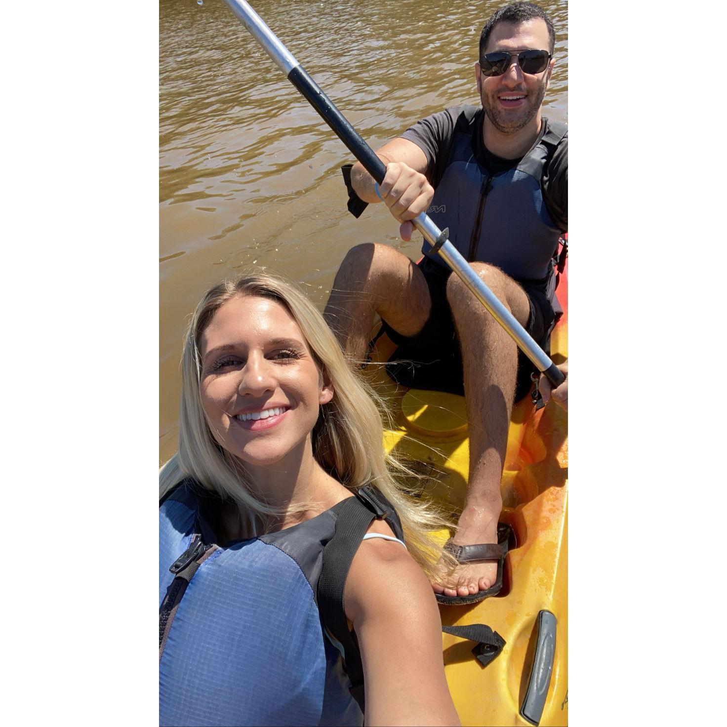 When Olivia decided it was a great idea to go kayaking together and she took selfies the whole time while Faris was doing all the work to steer the boat