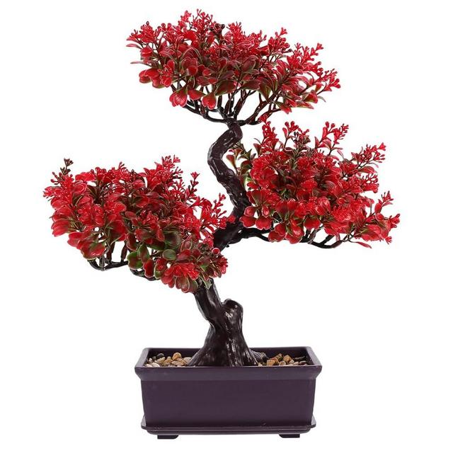 Cabilock Bonsai Tree, Artificial Tree, Artificial Bonsai Plants, Plastic Artificial Bonsai Tree, Simulation Red Plants Decor, Fake Plant Decor for Home Decor, Office Decor