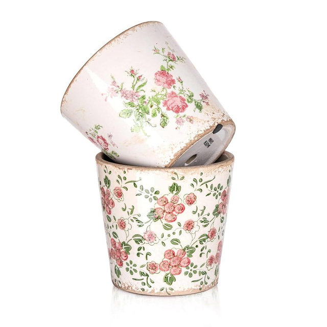 Sungmor Vintage Ceramic Planter Set of 2 - Decorative Indoor & Outdoor Flower Pots with Drainage Holes - Tuscan Décor Pots, 5.5" Ice Crackle Glaze Planters for Home, Kitchen, Patio, and Garden