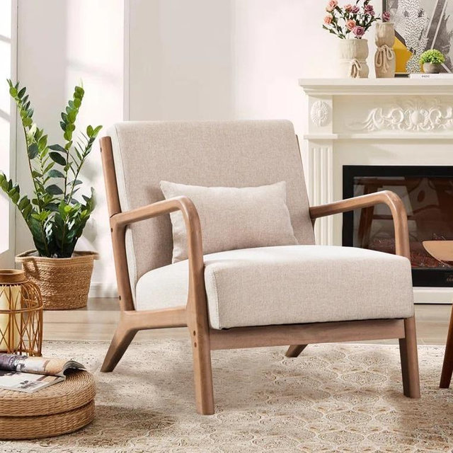 Hertford 26" Wide Upholstered Linen Blend Accent Chair with Wooden Legs and One Pillow