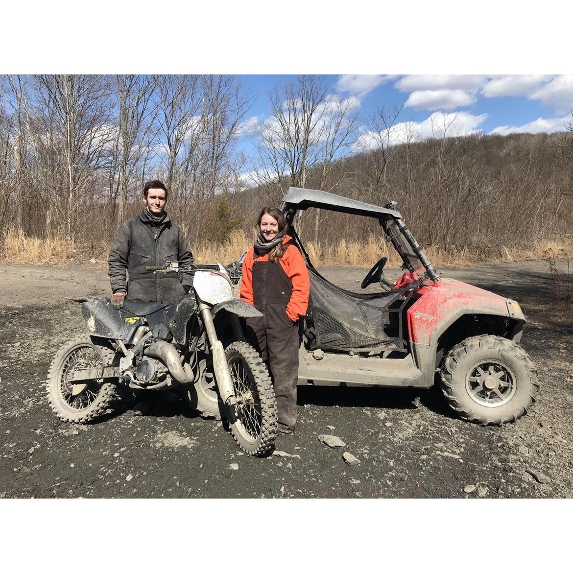Our first (and I'm sure won't be the last) side by side we bought together, and Nick's dirt bike out in the WV mountains