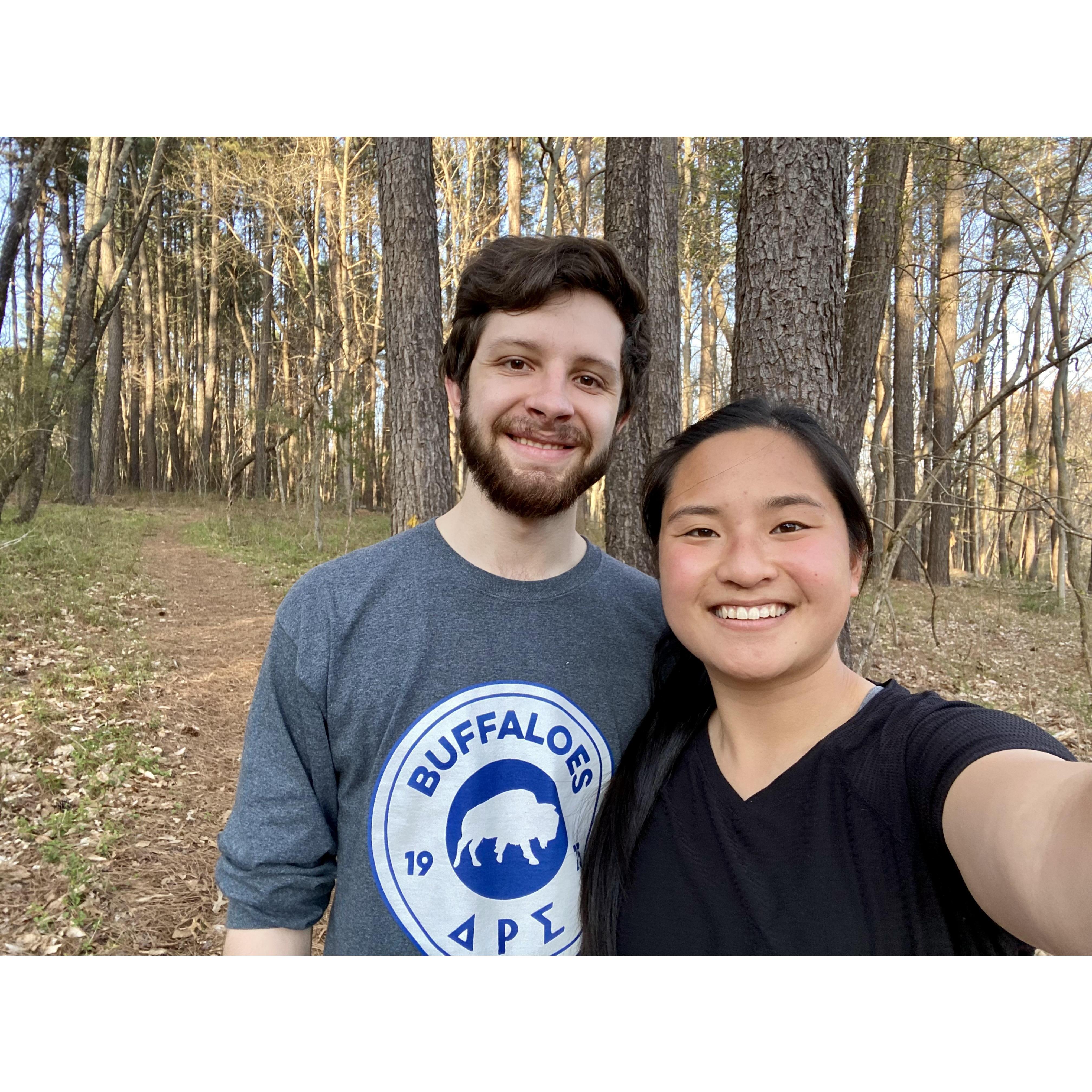 Hiking on the trail behind Lorenzo's elementary school