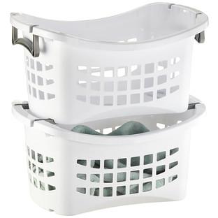 White Stackable Laundry Basket with Grey Handles