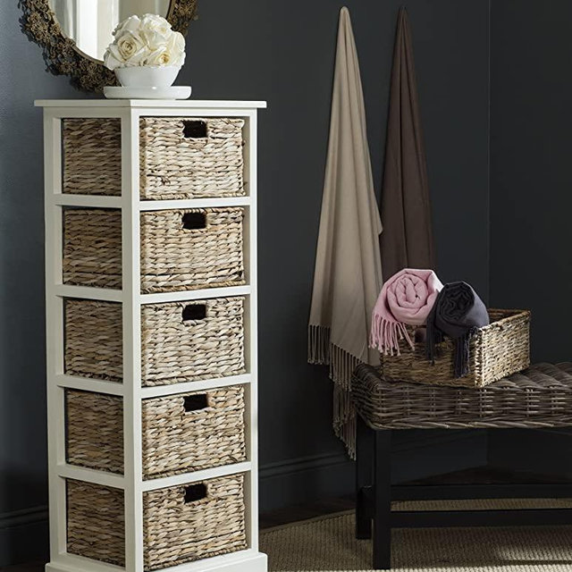 Safavieh American Homes Collection Vedette Distressed Black 5 Wicker Basket Storage Tower