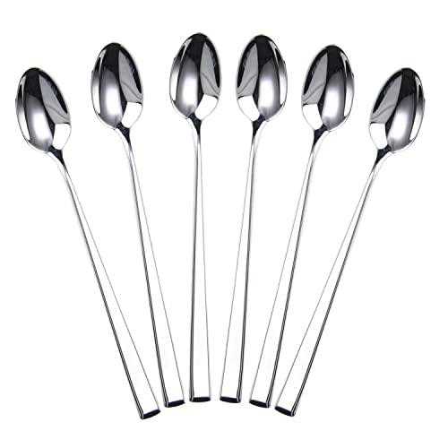 HISSF Iced Tea Spoon, Long Handle Spoon,18/10 Stainless Steel Mixing Spoon Set for Tea, Dessert, Cocktail, 6pcs Stirring Spoon, 7.28inches