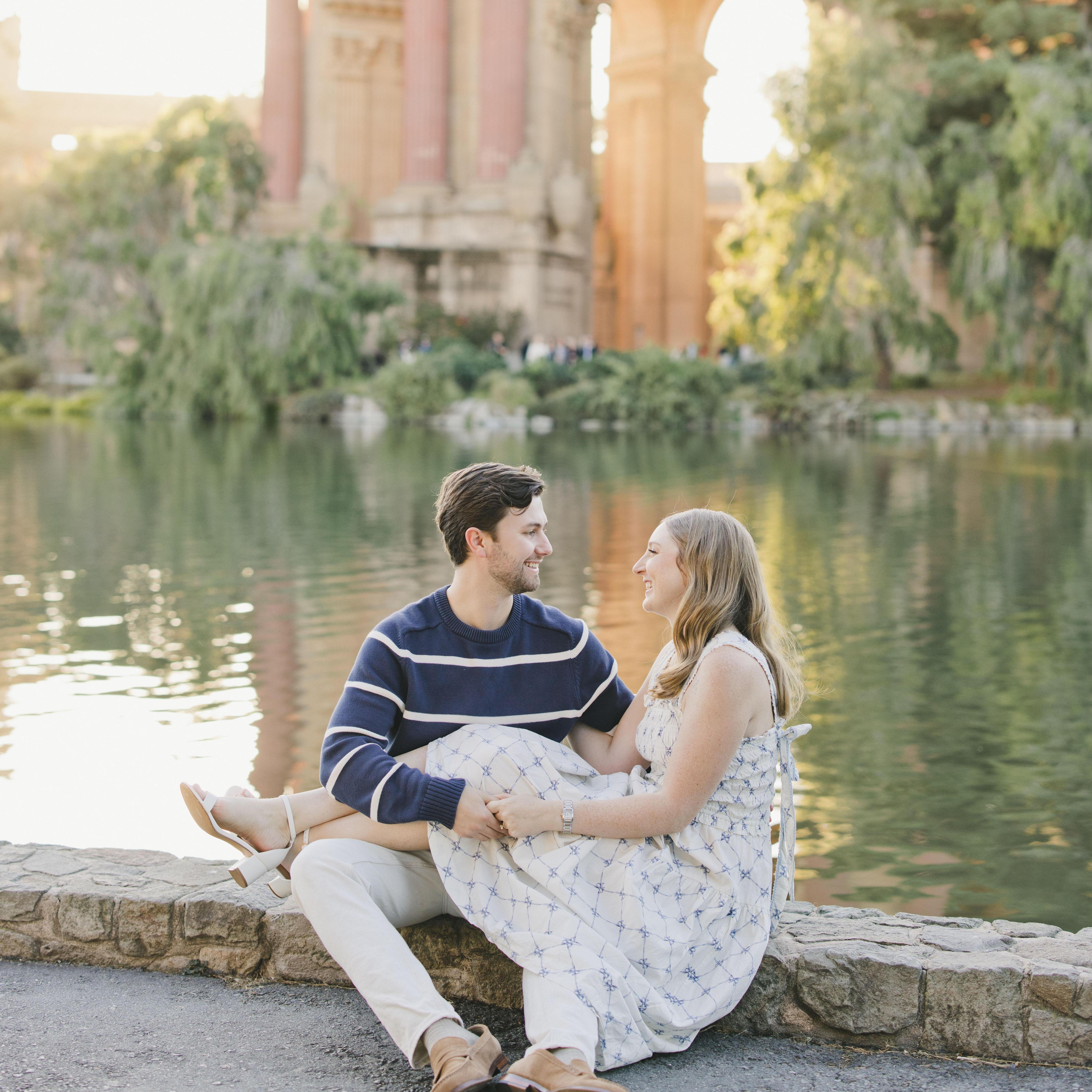 A photo from our engagement shoot at the Palace of Fine Arts