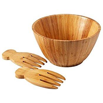 Large Bamboo Salad Bowl Set with Hand Servers