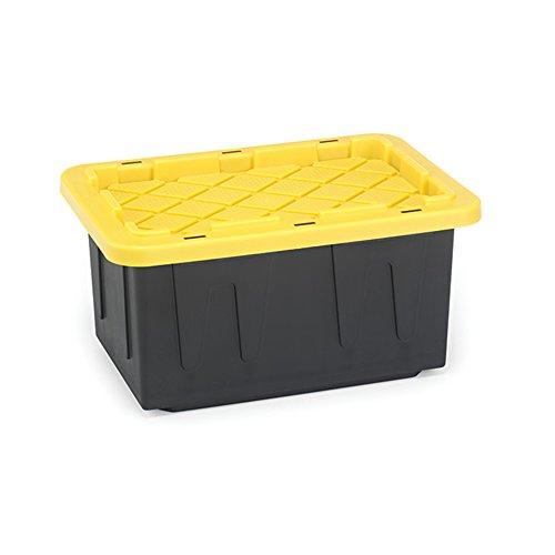 HOMZ 15 Gallon Durabilt Tough Storage Container, Black base, Yellow lid, Stackable, 2-Pack