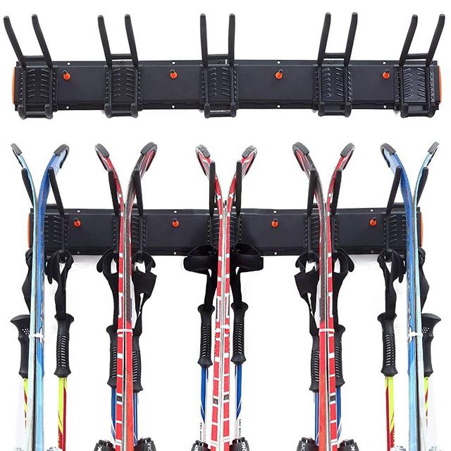 Homeon Wheels Ski Wall Storage Rack, Tools Storage Rack Wall Mount for Garage or Apartment, for Cross Country and Kids Snowboard& Ski Poles, Home or Garage Organization, Hold up to 5 Pairs-Max 300Ibs