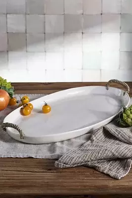 Ceramic Serving Platter with Handles, Oval