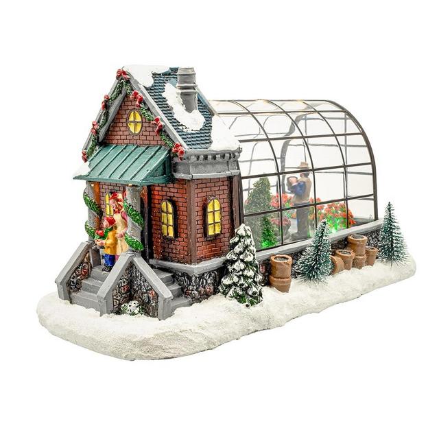 FG Square Christmas Village Animated Greenhouse | Christmas House Collection Accessories Figurines with Tree for Christmas Decorations and Gift | Motion and Sound with Multicolor LED Lights