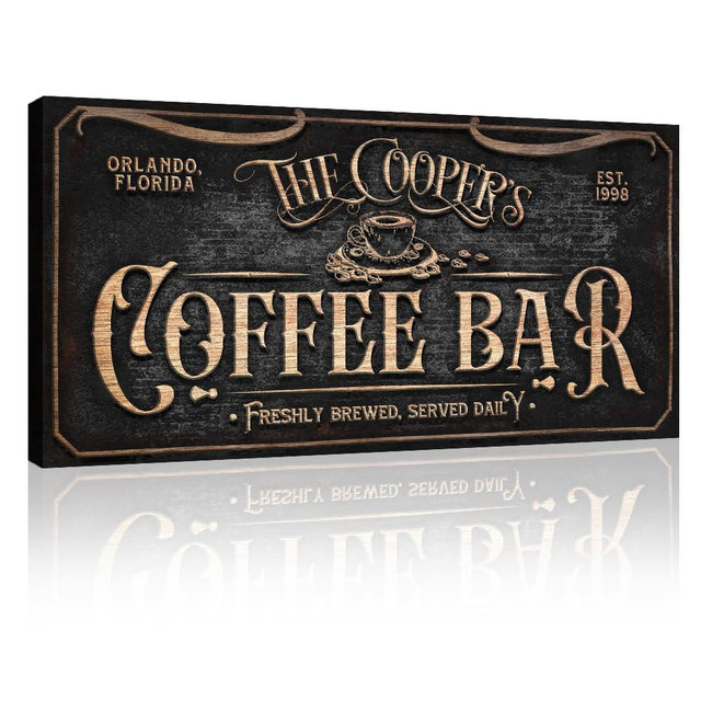 TAILORED CANVASES Custom Coffee Bar Sign - Small and Large Canvas Wall Art Decor Signage for Home, Kitchen, Coffee Station, Business and Office - Personalized Cafe Bar Sign,