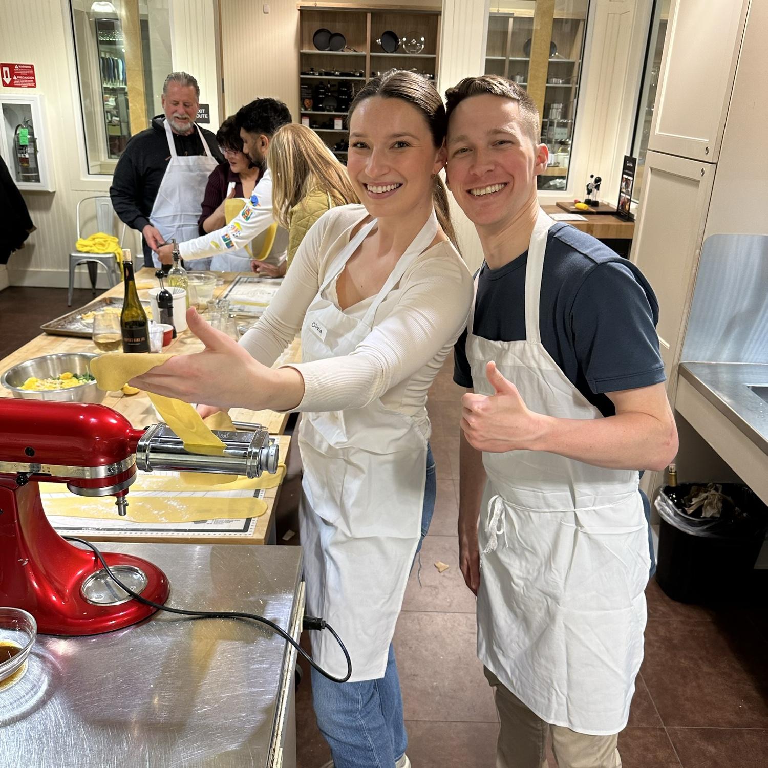 O & K making pasta at their first cooking class together!