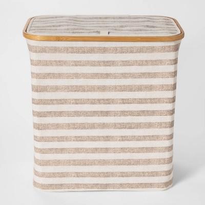 Soft Sided Laundry Hamper With Bamboo Rim Lid -Striped Beige - Threshold™