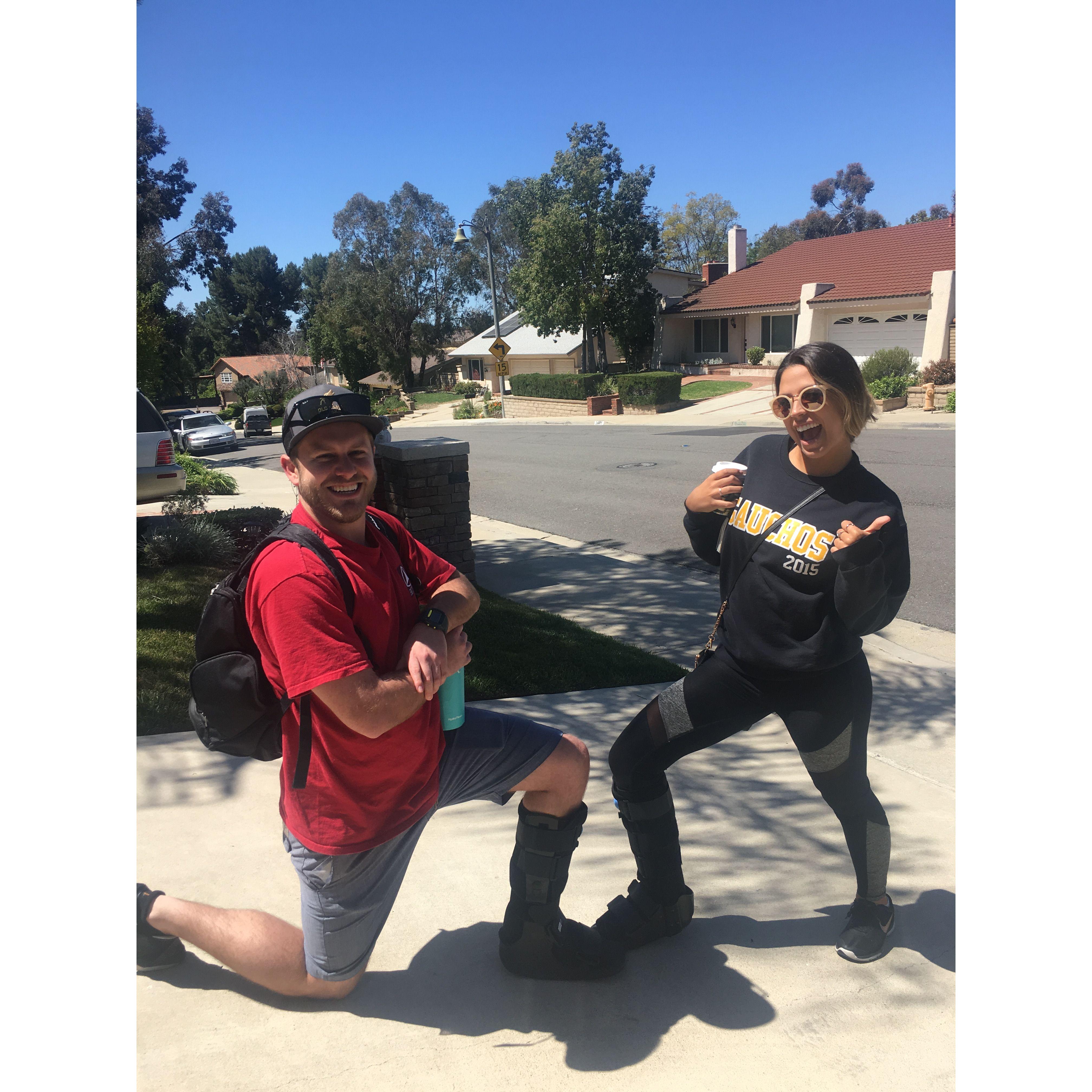 Cripple couple of the year. Zach felt bad for me so decided to get hurt too. True love at its finest.