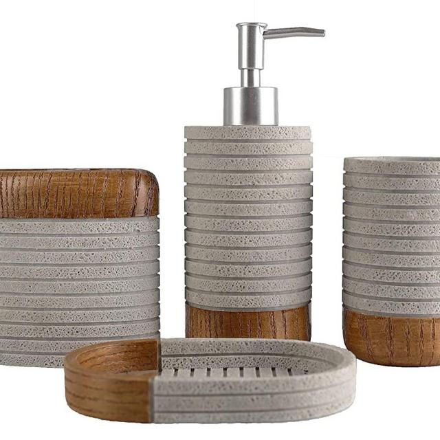 Hymmah Bathroom Accessories Set,Toothbrush Holder,Farmhouse Bathroom Decor,4 Pcs Resin Gift Set Apartment Necessities, Contain Toothbrush Cup,Soap Dispenser,Soap Dish,Tumbler
