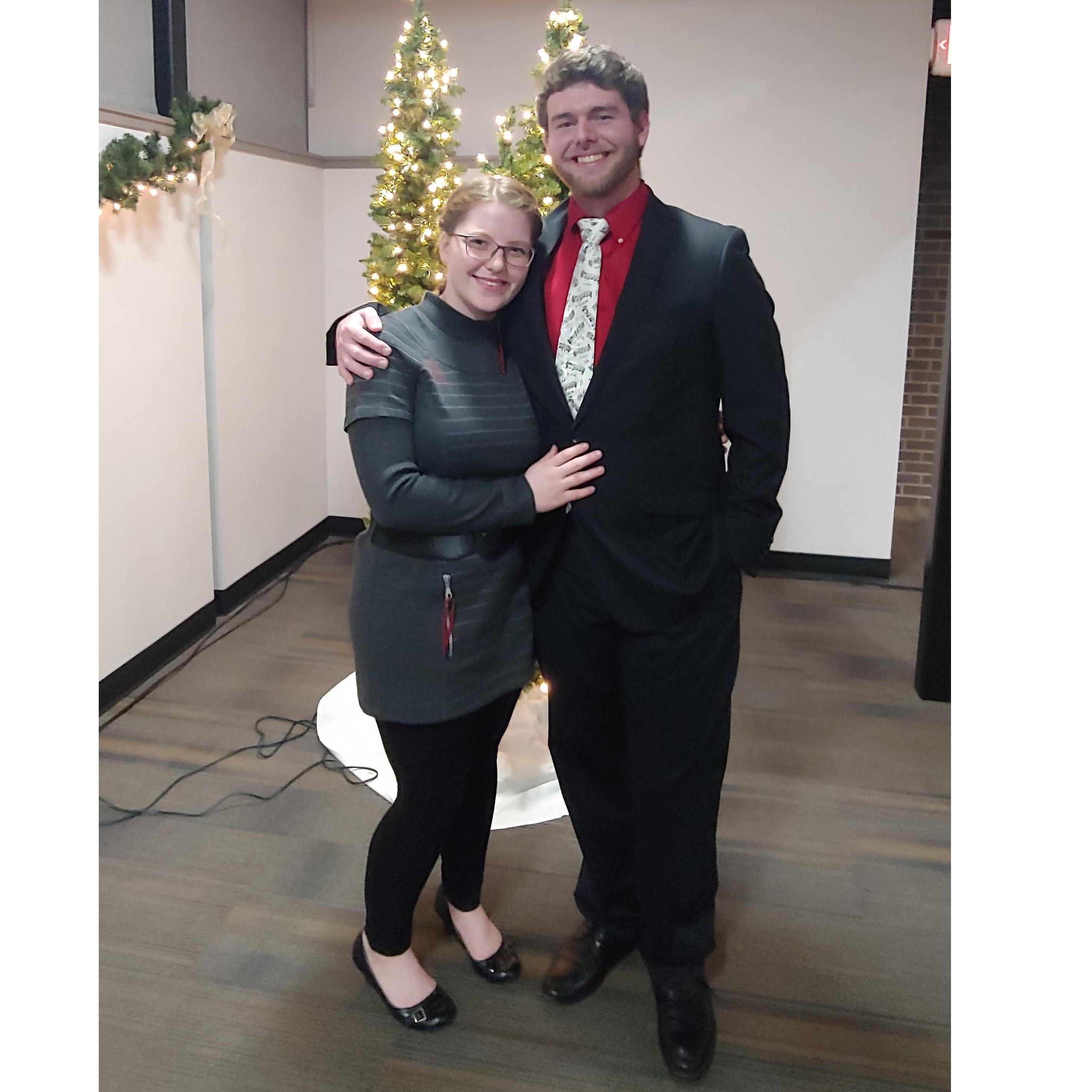 Going to a Christmas party together. We weren't dating yet, but everyone was waiting for it to happen.