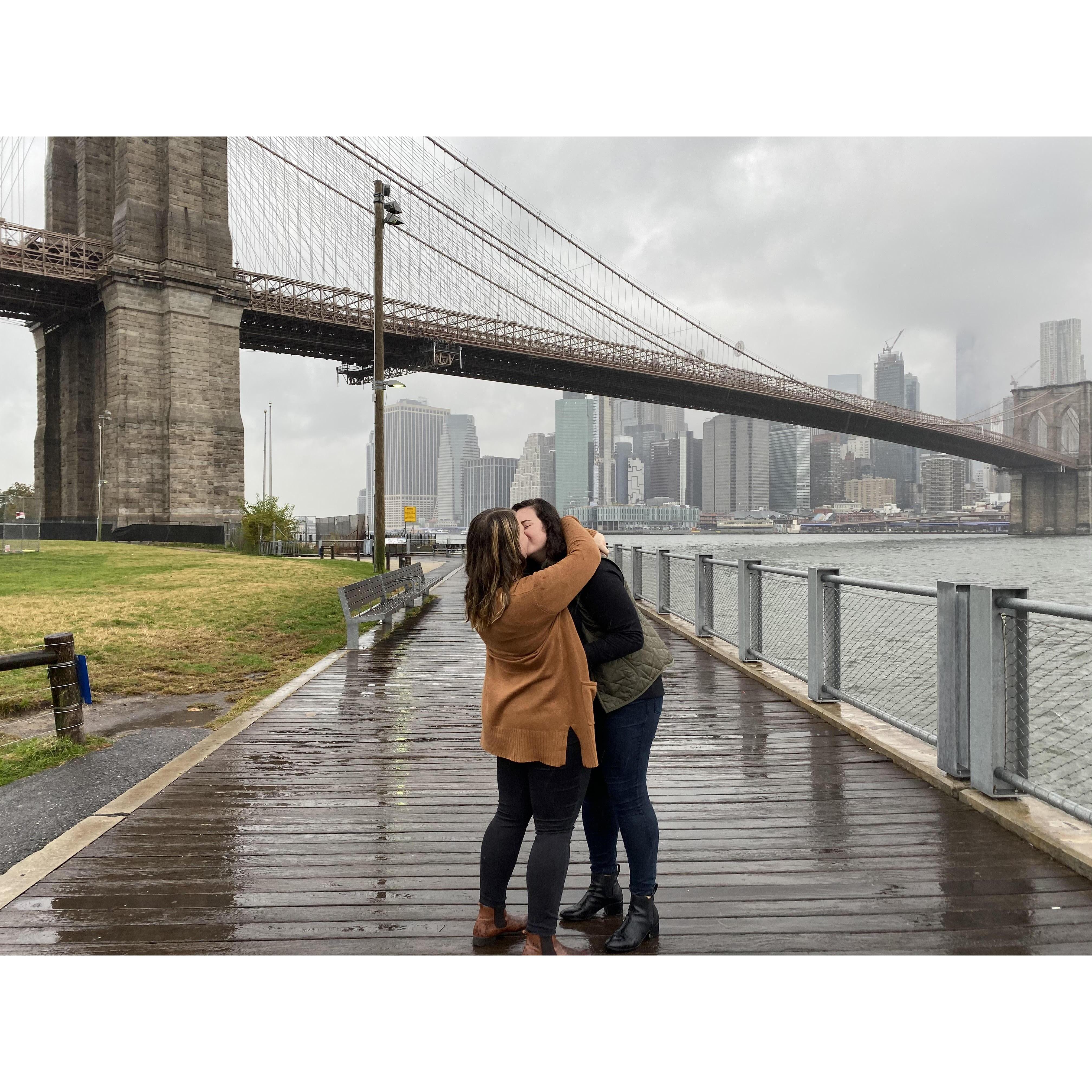 Fully embracing a rainy day engagement session.