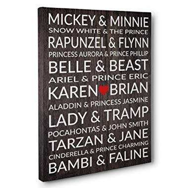 Famous Disney Couples Personalized Wedding Anniversary Gift CANVAS Gallery Wrap