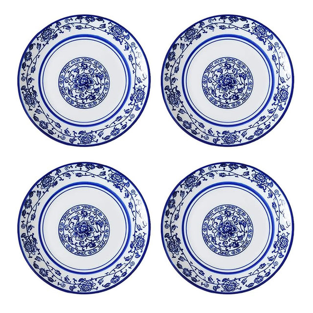 Mozacona 4pcs Ceramic Plates Set Blue and White Dessert Plates Appetizer Plates Salad Plates,6 Inches