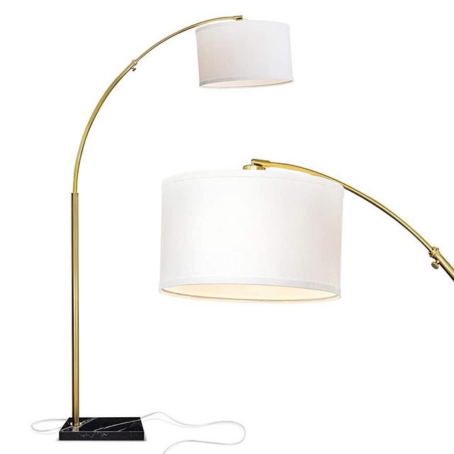 Brightech Logan - Contemporary Arc Floor Lamp w. Marble Base - Over The Couch Hanging Light On Arching Pole - Alexa & Google Home Compatible Modern Living Room Lighting - Brass/Gold