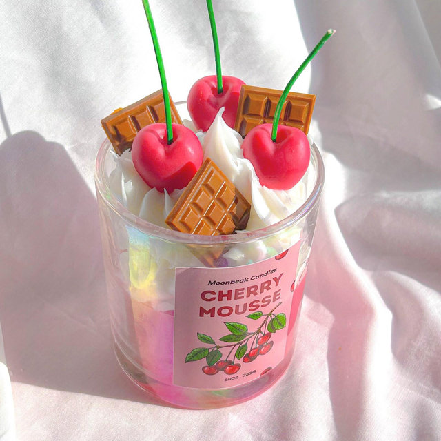 cherry candle, cute candles, kawaii candle, whipped cherry candle, food candle, chocolate berry candle, birthday gift, dessert candle