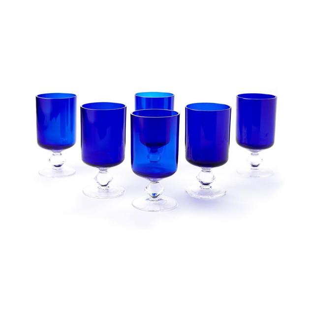 Blue Rose Polish Pottery 8oz. Cobalt Hurricane Wine Glass - Set of 6