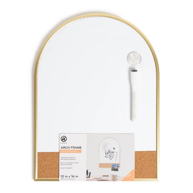 U Brands 12''x16'' Arch Gold Frame Dry Erase Board with Cork Strip