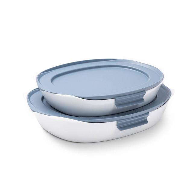 Rubbermaid DuraLite Glass Bakeware 4pc Baking Dish Set with Shadow Blue Lids