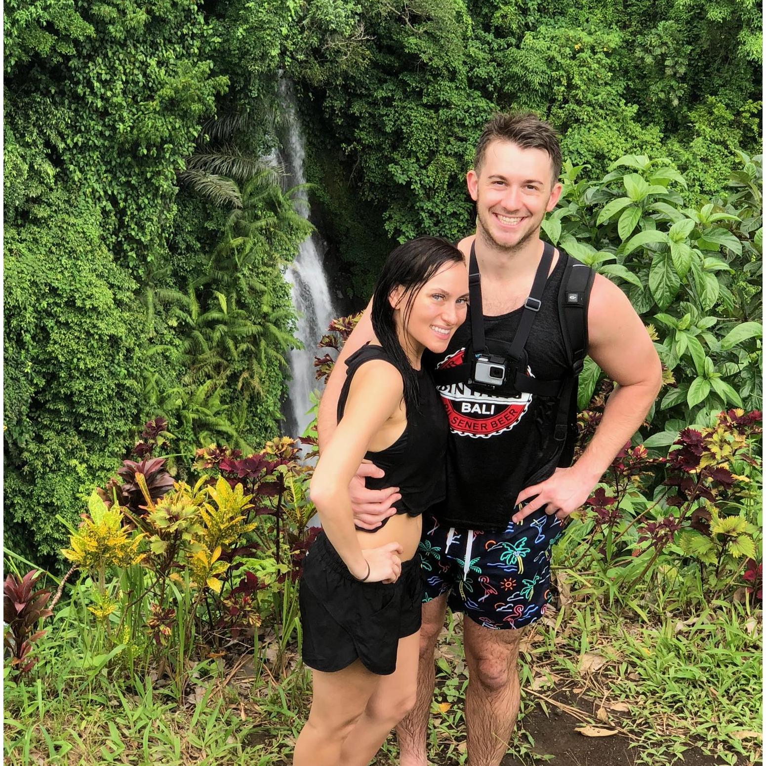 Hiking together in Thailand! Their 13 year old tour guides led them to some secret waterfalls.