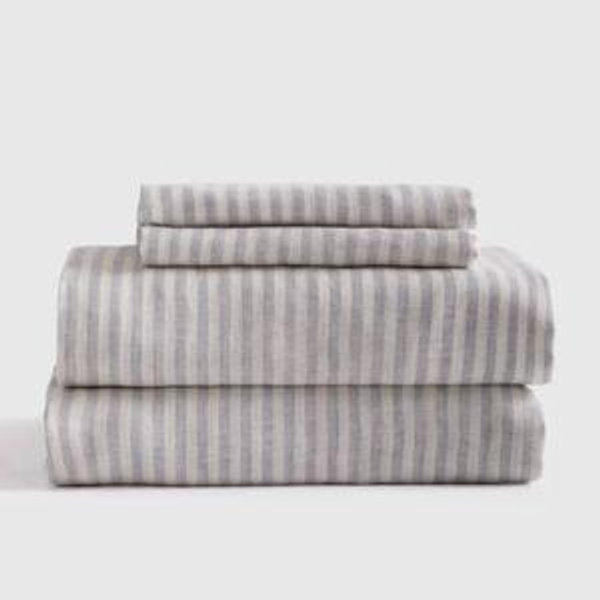 European Linen Sheet Set - King in color Mist/White Stripe