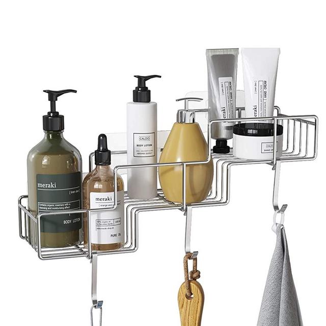 FANHAO Shower Caddy Basket with Hooks for Shampoo Conditioner Bathroom Shelf Storage Organizer Adhesive No Drilling Wall Mounted, Rustproof Stainless Steel