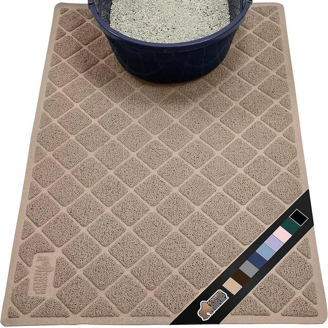 The Original Gorilla Grip Water Resistant Cat Litter Box Trapping Mat, Easy Clean, Textured Backing, Traps Mess for Cleaner Floors, Less Waste, Stays in Place for Cats, Soft on Paws, 24x17 Beige