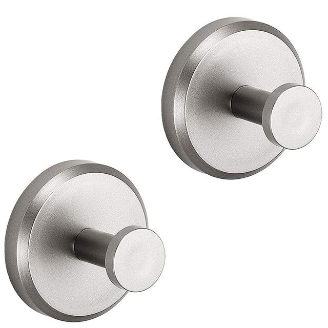 HOME SO Suction Cup Hooks for Shower, Bathroom, Kitchen, Glass Door, Mirror, Tile – Loofah, Towel, Coat, Bath Robe Hook Holder for Hanging up to 15 lbs – Polished Matte Chrome, Brushed Nickel (2-pack)