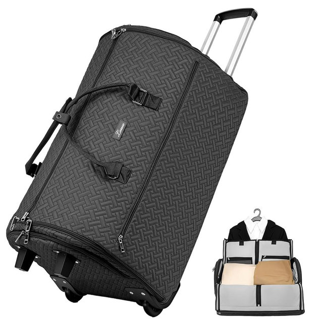 LOEUO 93L Carry on Garment Duffle Bag with Wheels, Folding Convertible Rolling Garment Bag for Travel with Shoes Compartment, Wheeled Waterproof Suit Bag Travel for Men Women