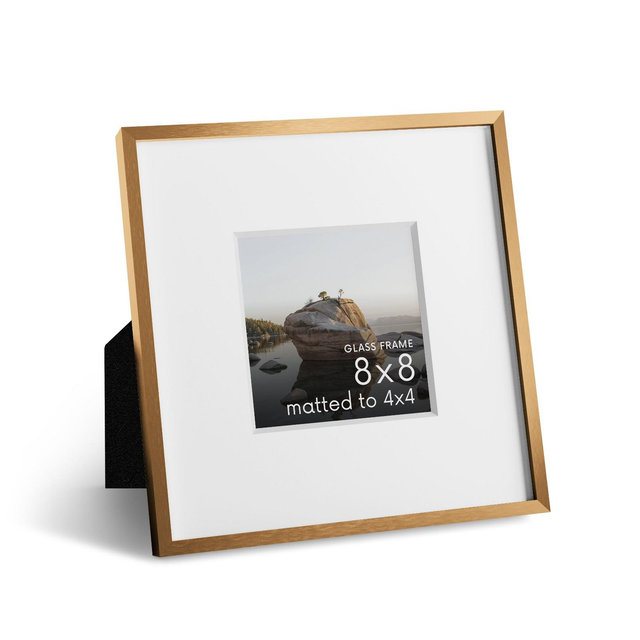 Haus and Hues Brushed Metal Single Picture Frame with Real Glass, Brass, 8x8