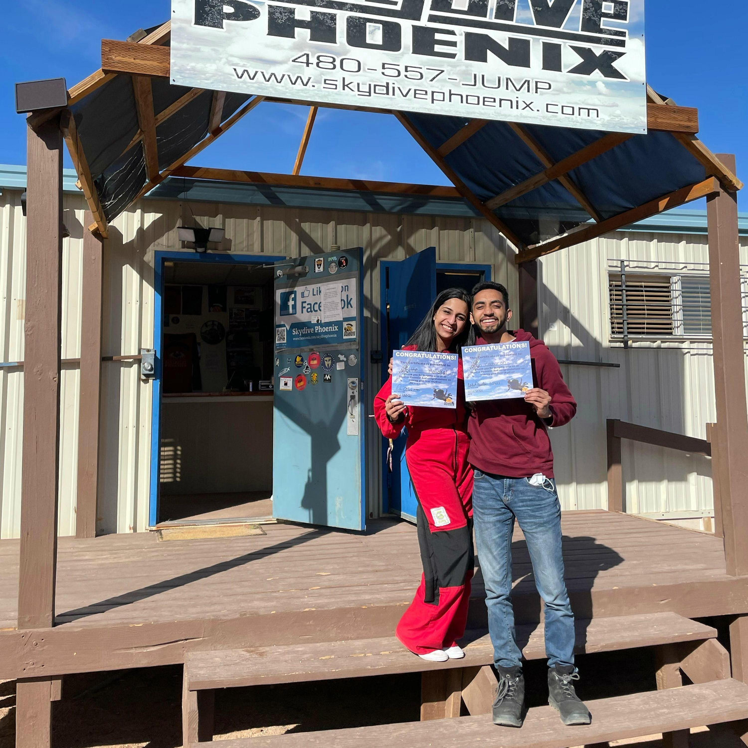 Skydiving for the first time, during our first trip together