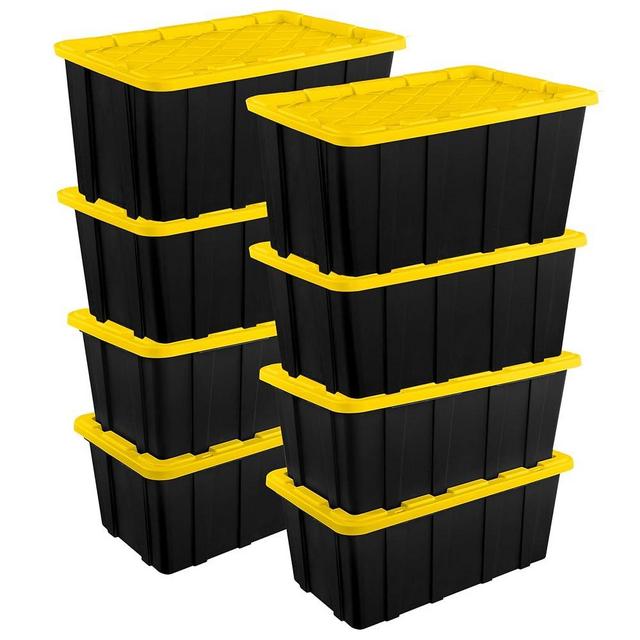 Sterilite 8-Pack Stackable Storage Bins, Heavy Duty Totes w/ Lids, 38 Gallon, Black/Yellow