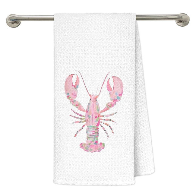 gsgfdshf Pink Lobster Coastal Beach Kitchen Towels 16x24 in, Pastel Nautical Ocean Crawfish Decorative Hand Tea Dish Towels for Bathroom Kitchen, Seafood Boil Party Supplies