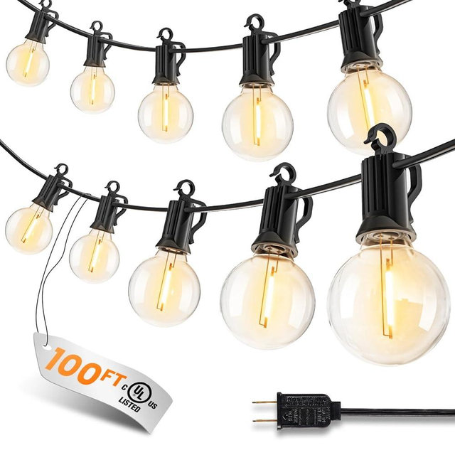 SmartDawn Outdoor-String-Patio-Lights, 100FT 50 LED Patio Lights Waterproof, Connectable Shatterproof Hanging Outside String Light for Backyard, Porch, Deck, Balcony, Garden, House Decor, 2200K