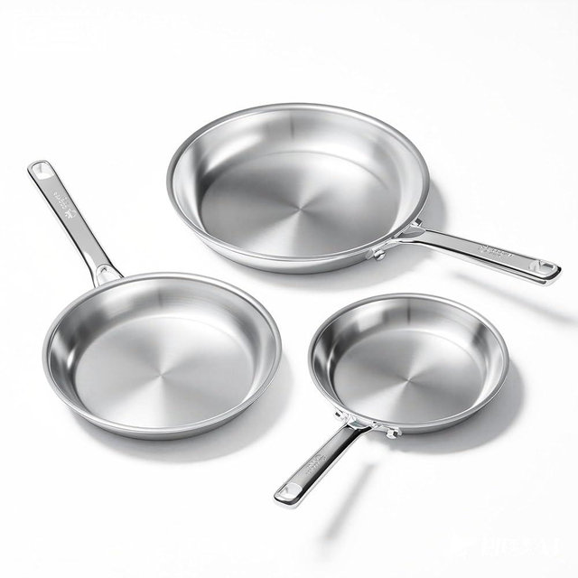 COOKER KING Stainless Steel Frying Pan Set of 3 (8+10+12 Inch), Cooking Pan Set, Induction Skillets Set, Non-Toxic, Fast & Even Heating, Oven & Dishwasher Safe, Metal Utensil Safe, Stay-Cool Handles