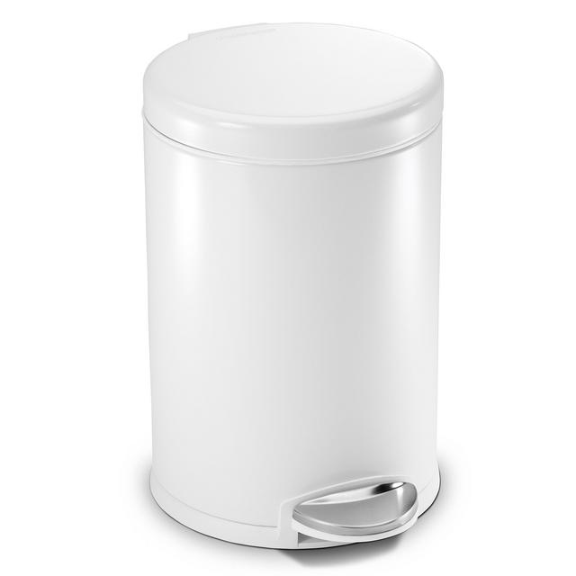 simplehuman Mini Round Step Trash Can, White Steel, 4.5 L / 1.2 Gal