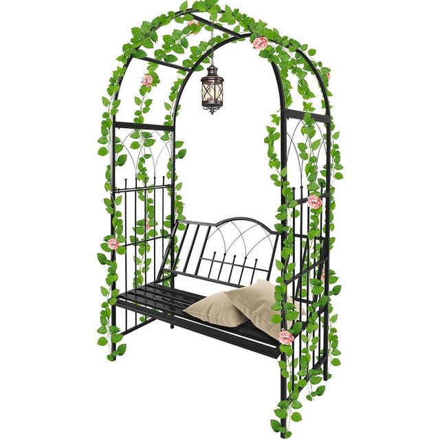 Kalolary Garden Arch with Bench, Heavy Duty Metal Garden Arbor for Climbing Plant & Bench Vines Climbing Support for Lawn Yard Patio Decor (81"x45")