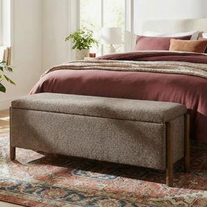 Multifunctional Chenille Storage Bench with Cylindrical Solid Wood Legs - Brown