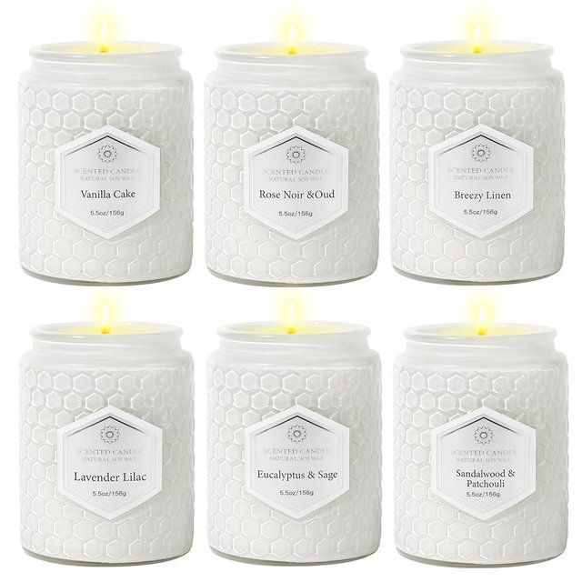 6 Pack Aromatherapy Candles for Home Scented, Gifts Set for Women, Natural Soy Wax Jar, 33 oz 240 Hour Long Lasting, for Birthday, Valentine's Day, White