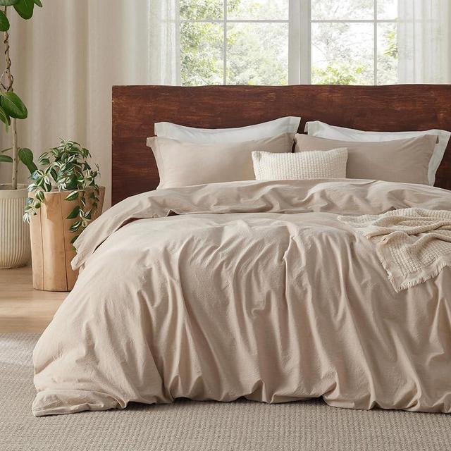 Bedsure 100% Washed Cotton Duvet Cover Cal King - Warm Sand Minimalist Cotton Duvet Cover Linen Like - 3 Pieces Plain Simple Bedding Set with 2 Pillow Shams (Warm Sand, California King, 104"x98")