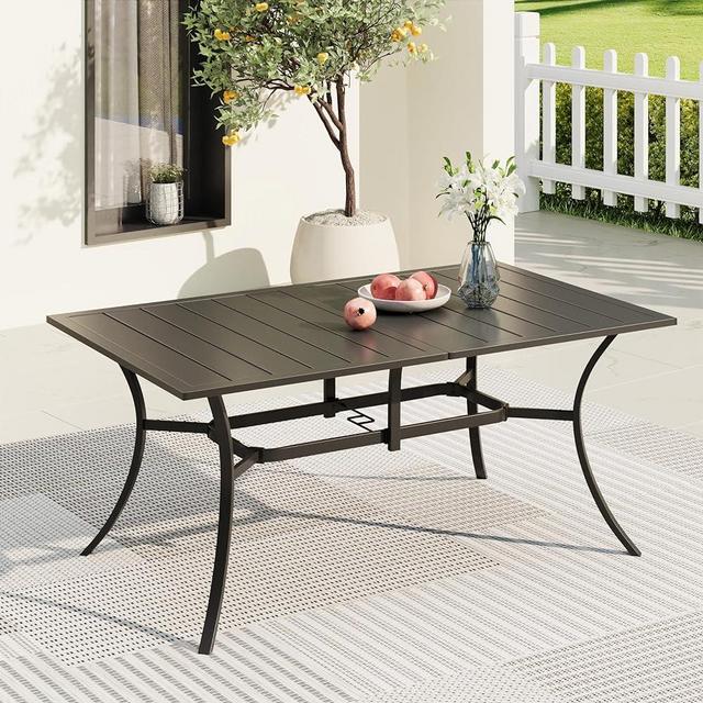 DIFY Rectangle Outdoor Dining Table for 6, 59"x 38" Patio Dining Table with Umbrella Hole, All Weather Outdoor Table for Lawn Garden, Black