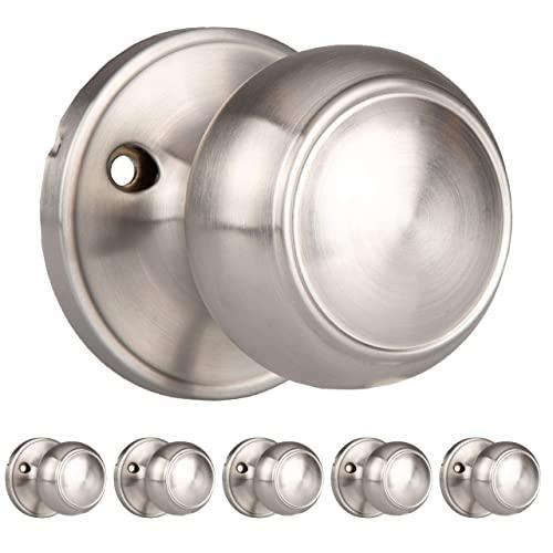 Dummy Door Knob, Satin Nickle 6 Pack - Interior Door Knobs for Bedroom, Bathroom or Closet
